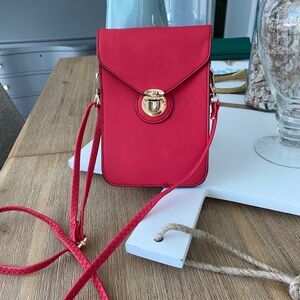 NWOT Red Vegan Leather Crossbody with Gold Clasp